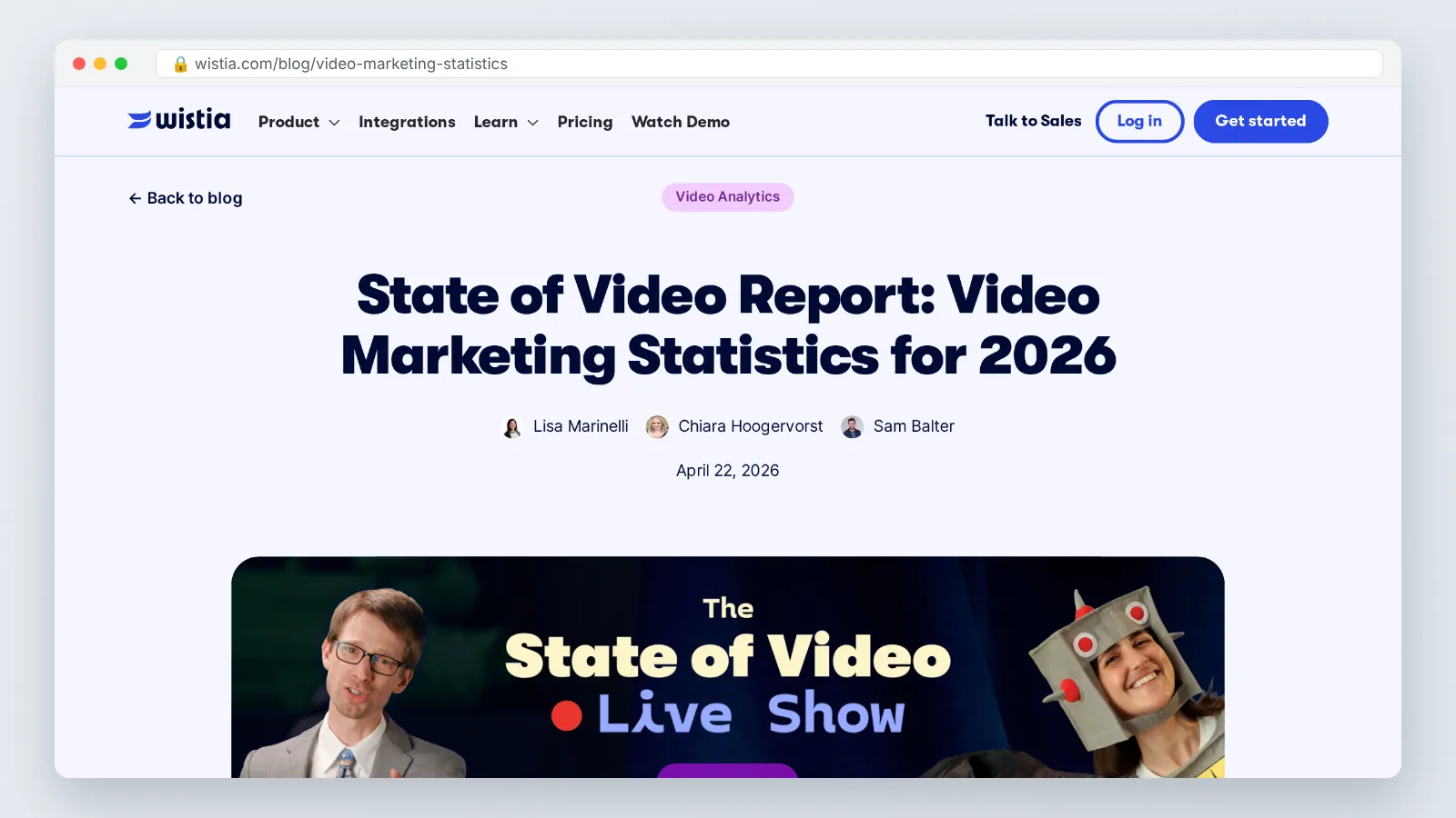 Wistia State of Video Report page with video engagement benchmark data